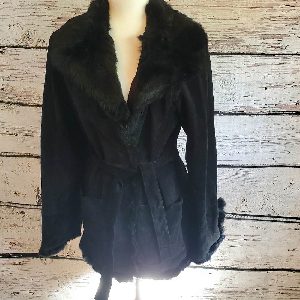 Adler SzM Black Suede leather & Fur Quarter Coat
